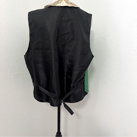 Vesuvio Napoli Italy Mens Large Open Vest Green with Gold Ruffled Party Rare EUC - Picture 5 of 6